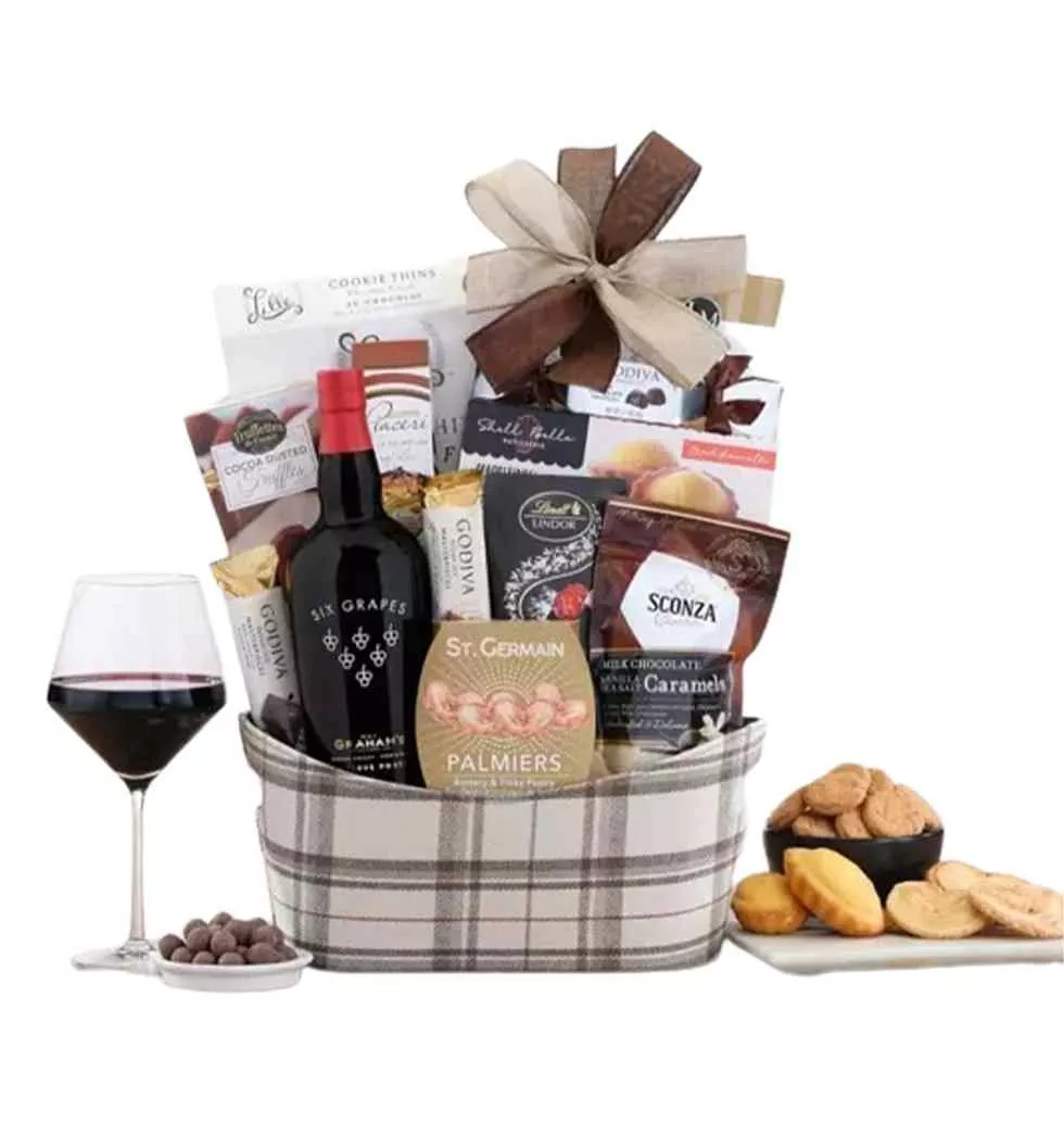 Deluxe Port Wine And Chocolate Gift Basket