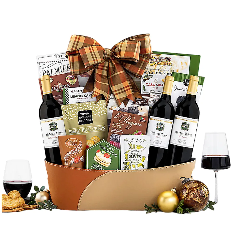 Hobson Estates Elegant Wine and Snack Basket